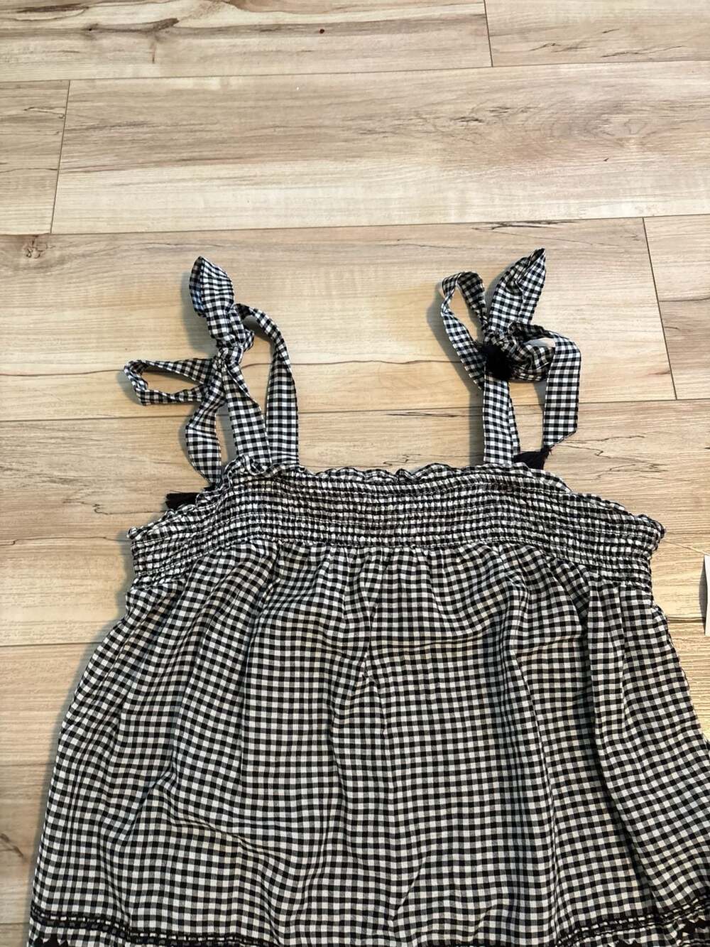 Old Navy Gingham Tie-Shoulder Smocked Embroidered Top, Size S - Picture 3 of 5